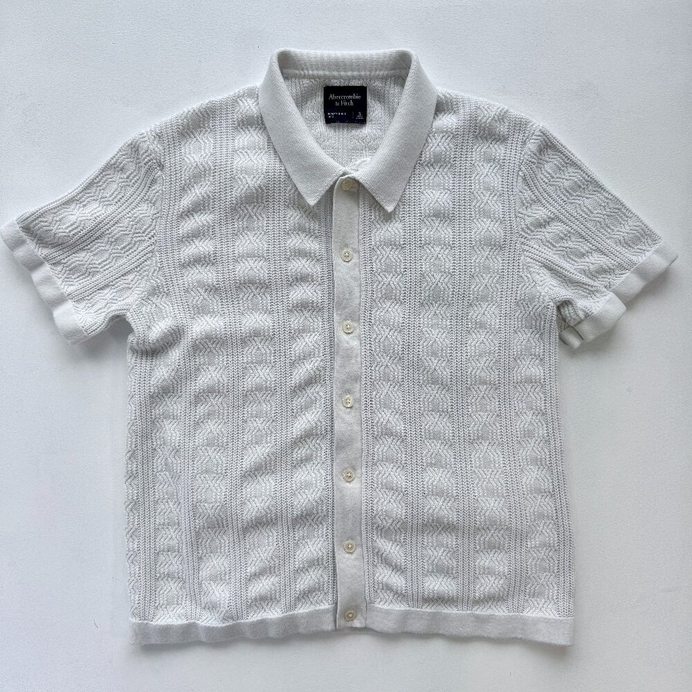 Abercrombie & Fitch Cable-Knit Button-Up Sweater Polo Cream Off-White Size Small